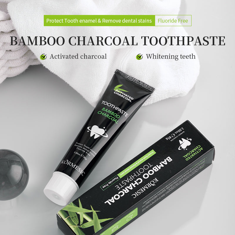 KORMESIC Bamboo Charcoal Toothpaste Fluoride-Free Tooth Care for a Confident Smile Strengthen. Protect. Brighten.