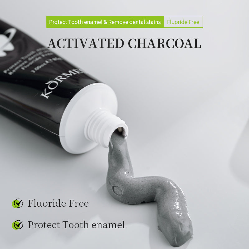 KORMESIC Bamboo Charcoal Toothpaste Fluoride-Free Tooth Care for a Confident Smile Strengthen. Protect. Brighten.