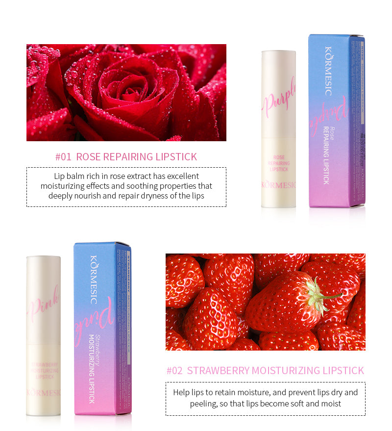 KORMESIC LIP BALM CHERRY/VANILLA/ROSE/STRAWBERRY/ORANGE/ROSE