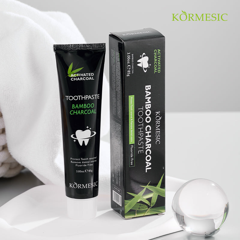 KORMESIC Bamboo Charcoal Toothpaste Fluoride-Free Tooth Care for a Confident Smile Strengthen. Protect. Brighten.