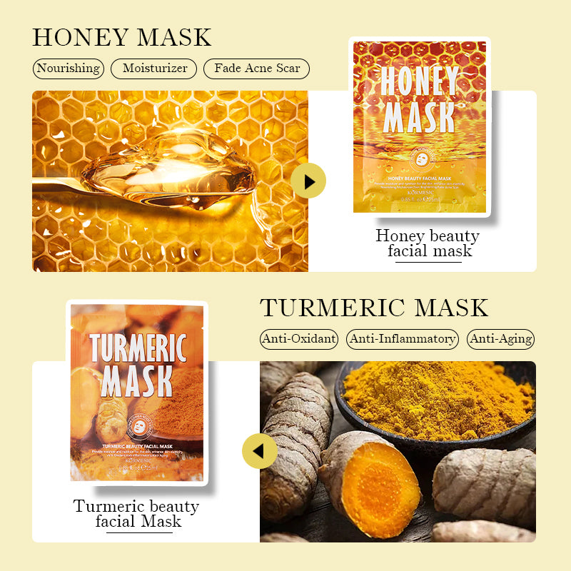 KORMESIC HONEY MASK TURMERIC MASK COCONUT MASK COFFEE MASK CUCUMBER MASK ROSE MASK