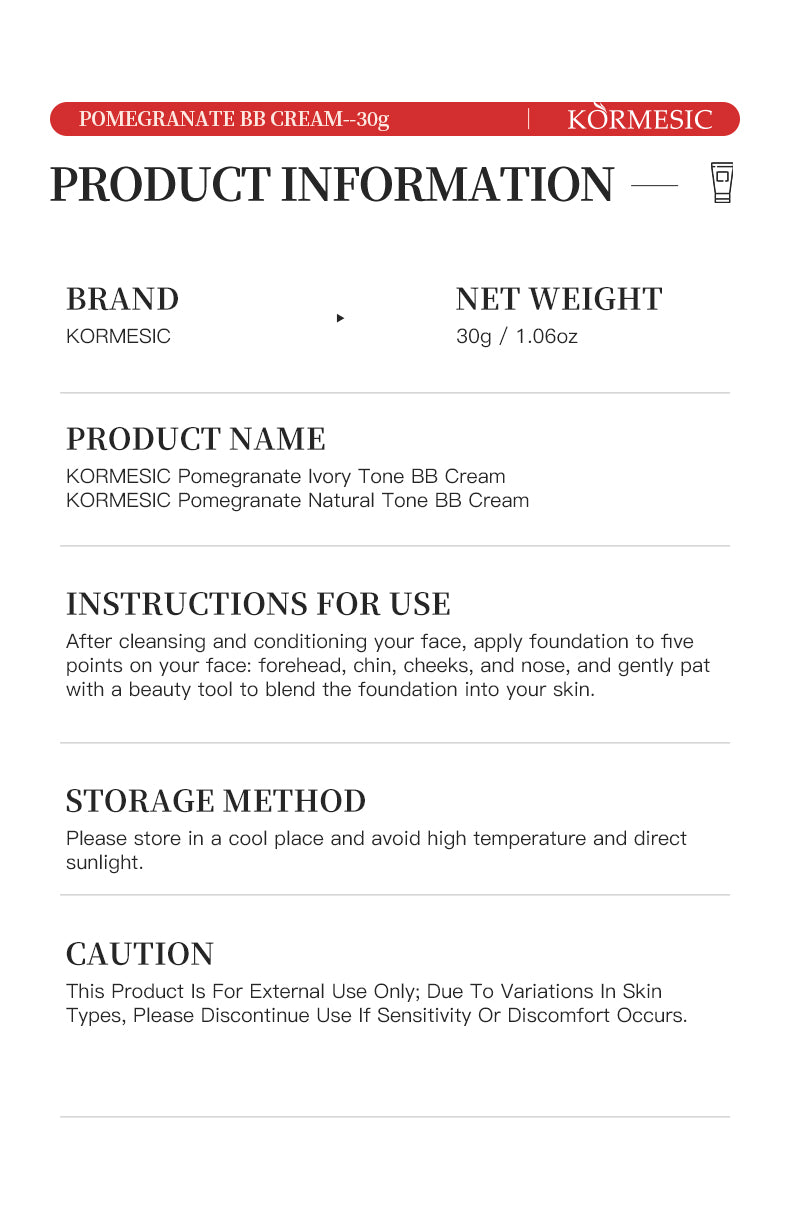 KORMESlC Pomegranate lvory Tone BB CreamKORMESlC